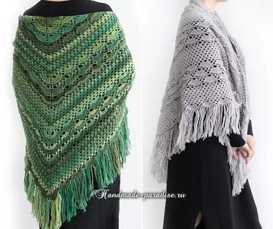 crochet ត្រីកោណ shawl ។ គ្រោងសាយកម្ផ