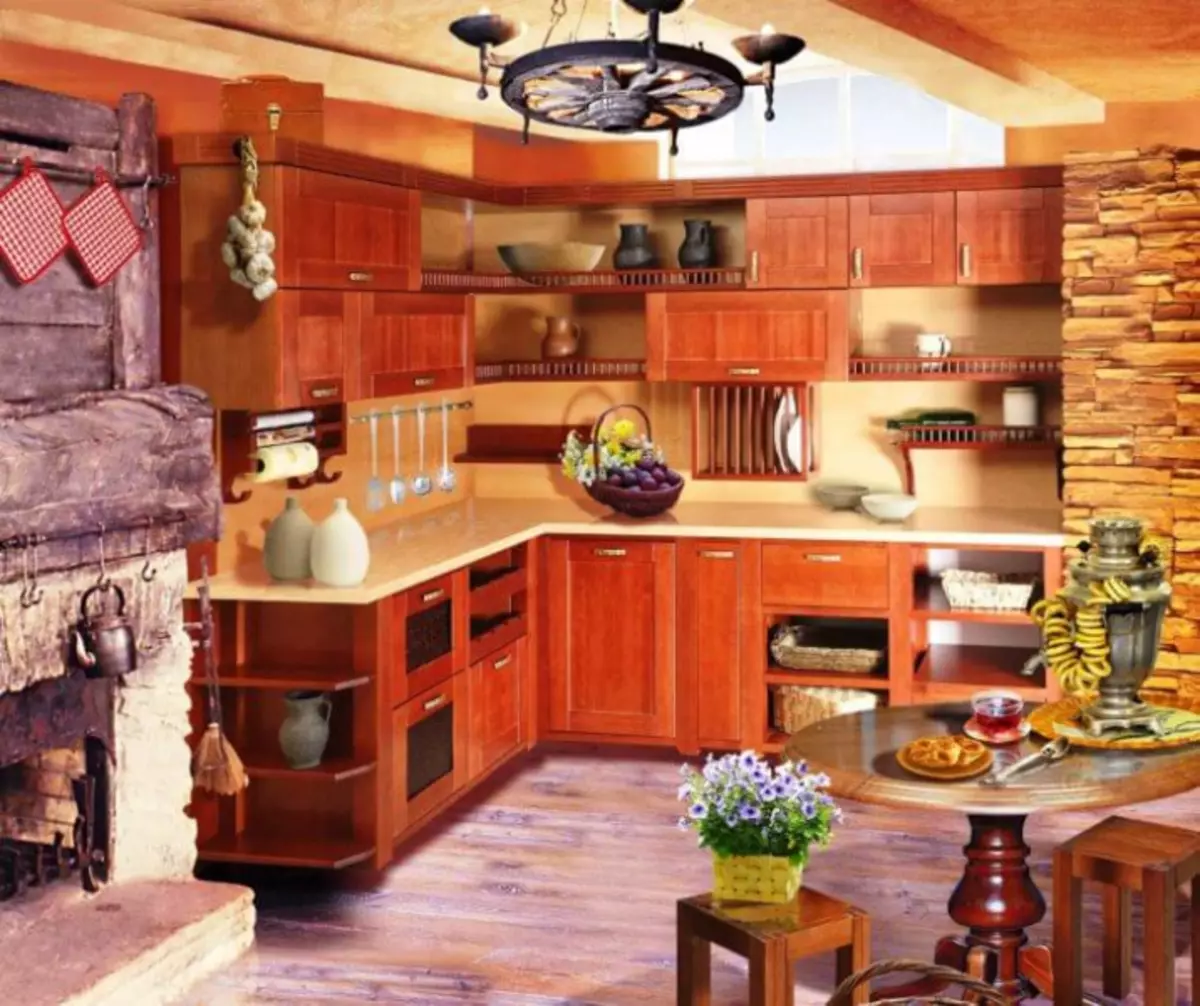 Interior de la cocina en una casa privada: Cómo emitir un interior en el país con sus propias manos.