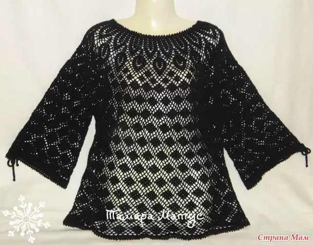 Crochet Tunics Sumur kanggo pantai kanggo wanita ngandhut nganggo diagram lan foto