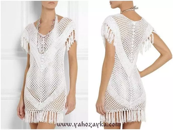 Summer Tunics Crochet kwa ajili ya pwani kwa wanawake wajawazito na michoro na picha