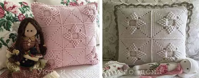 Crochet Cushion ერთად Popcorn ნიმუში