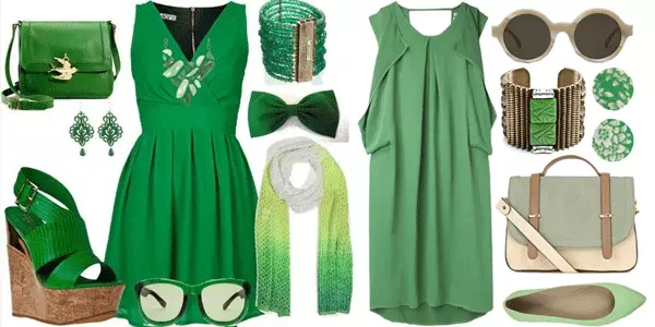 Hvordan velge øredobber, perler og andre dekorasjoner for grønn kjole