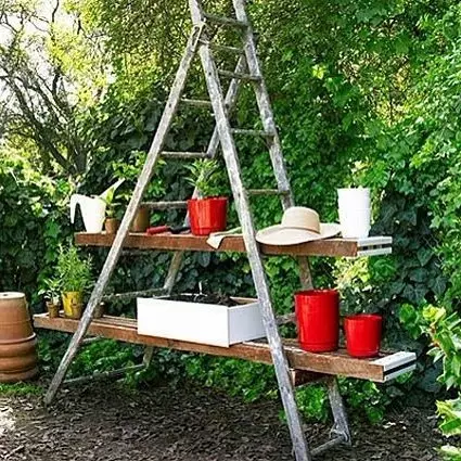 Shelves, stepladers and stairs as an element of garden decoration (41 photos)