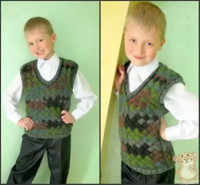 Vest for a boy of 7 years with knitting with photos and video