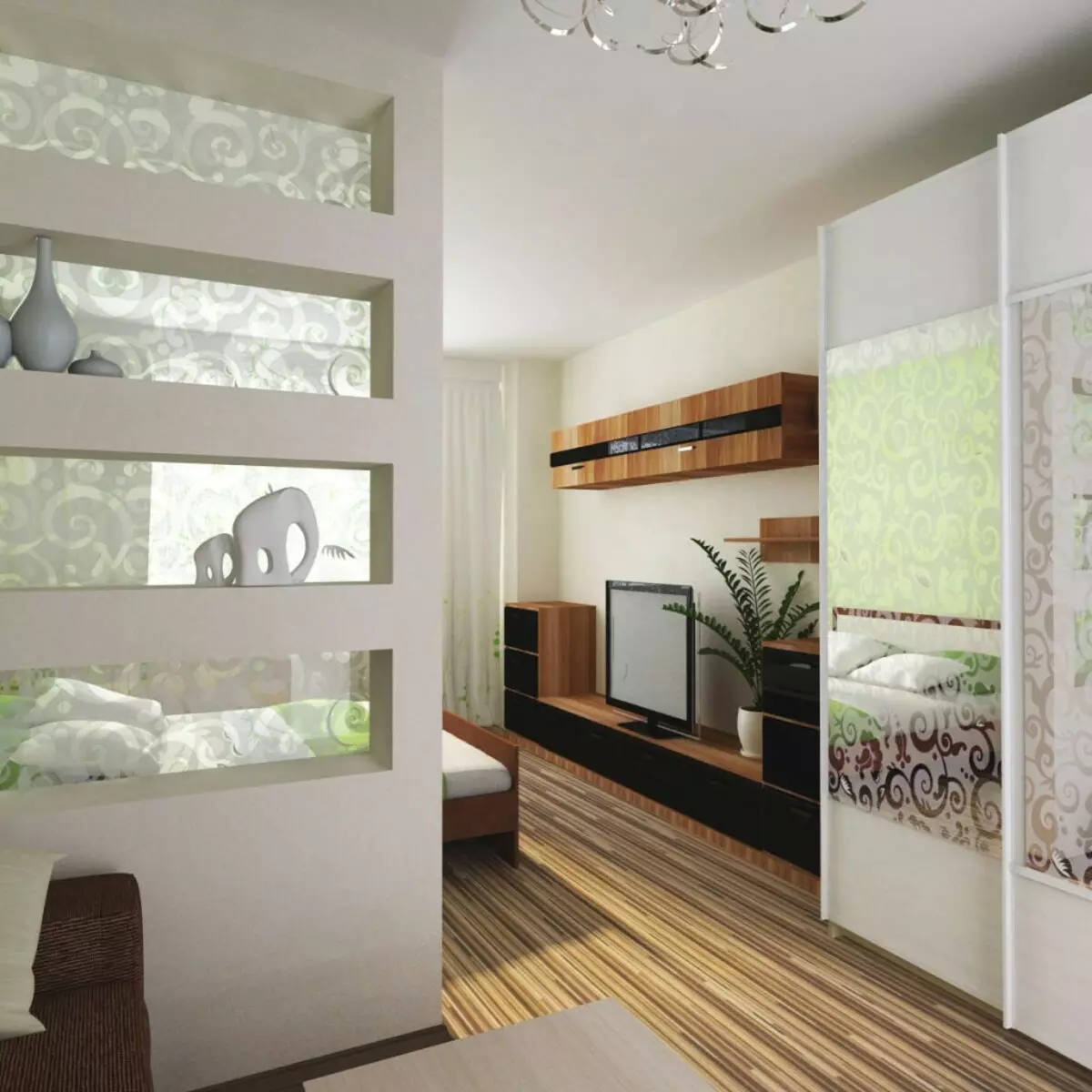طراحی اتاق نشیمن همراه با اتاق خواب
