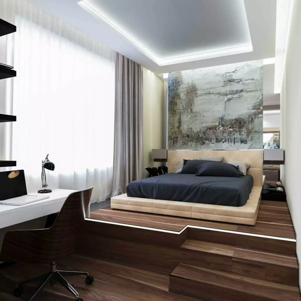 Dizaina dzīvojamā istaba apvienota ar guļamistabu