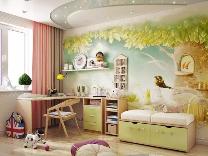 벽의 어린이 방의 사진. 창의적인 솔루션