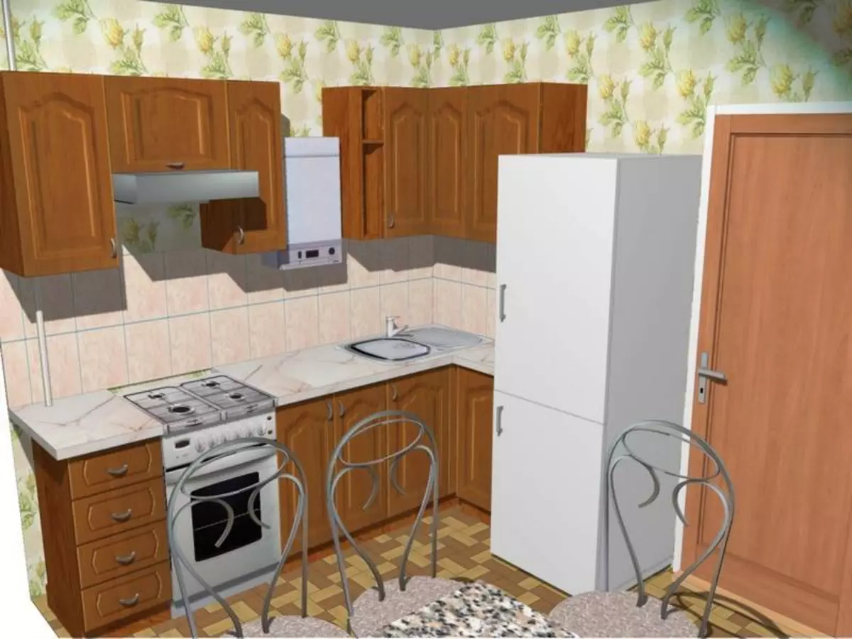 Πώς να εκτελέσετε ένα σχέδιο κουζίνας σε 6 τ.μ. Khrushchev με ψυγείο