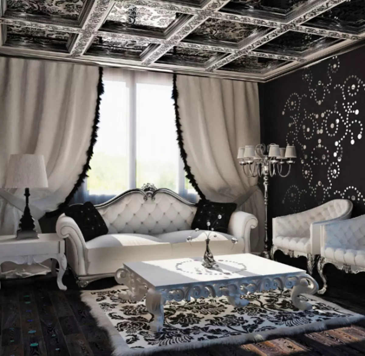 Schwarz-Weiß-Vorhänge im Inneren von Zimmern: Designer-Tipps