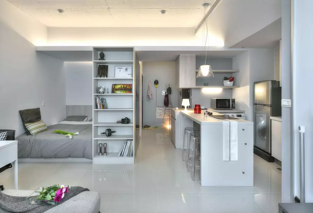 Design Apartment Studio podzielony na strefy