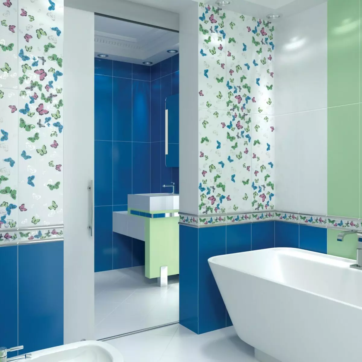 Decoración de azulejos en el baño.