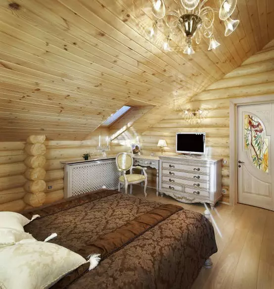 Slaapkamer interieurideeën in houten huis (26 foto's)