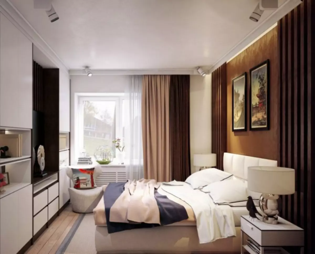 Дызайн спальні 12 кв. м: як уладкаваць невялікую пакой + гатовыя планіроўкі (36 фота)