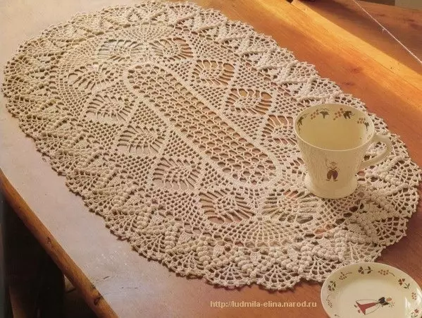 Crochet Napkin Oval do thosaitheoirí le scéimeanna agus tuairiscí