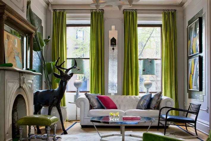 Olive curtains in the bedroom, living room and kitchen - best solutions