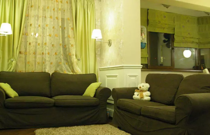 Mga kurtina ng oliba sa kwarto, living room at kusina - pinakamahusay na solusyon