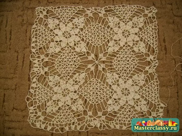 Crochet Square Napkin: deskribapena eskemak eta bideoa