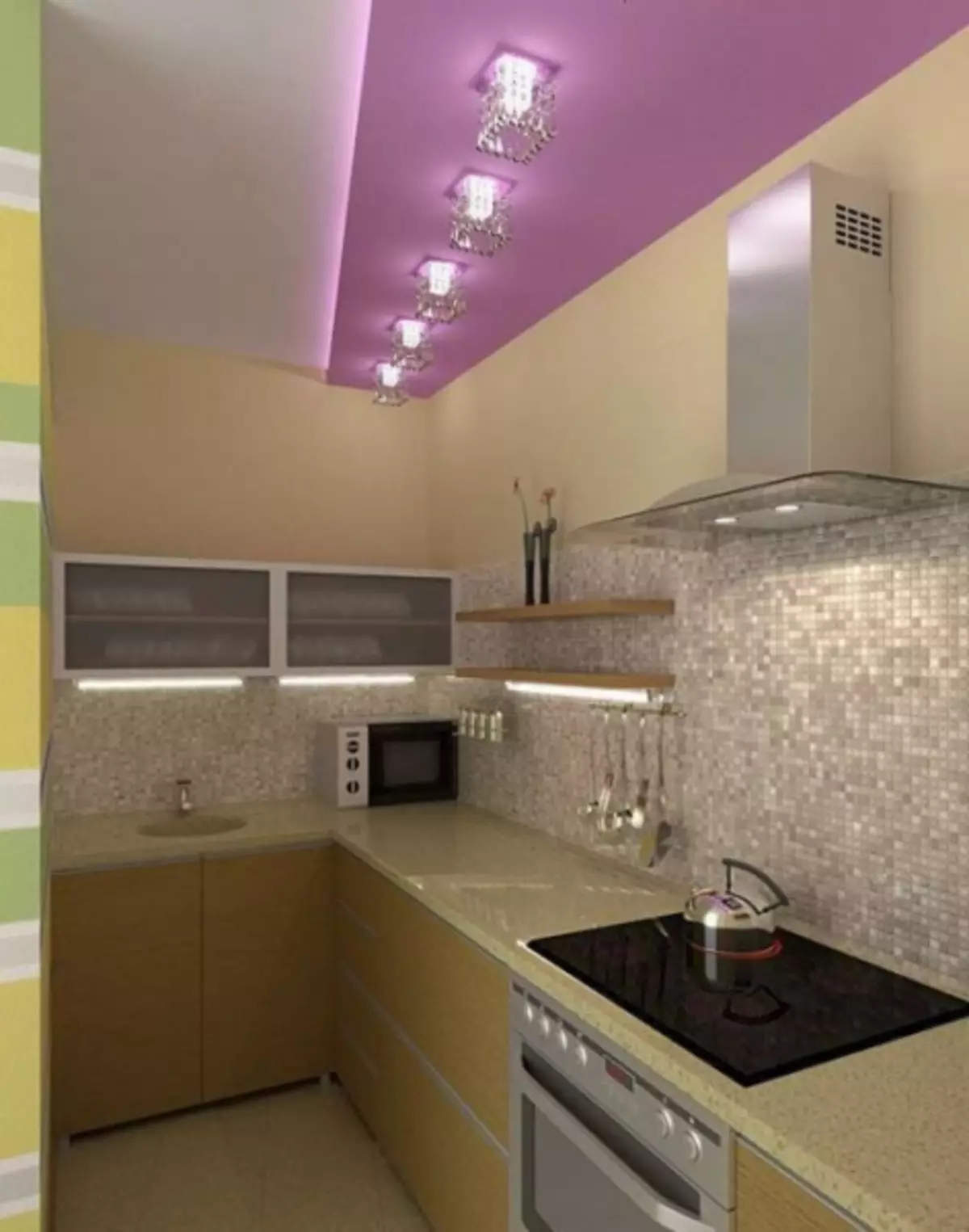 варианты света на кухне с натяжным потолком