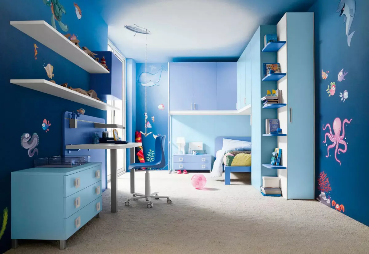 6 nianses par zilā lietošanu bērnu istabas interjerā
