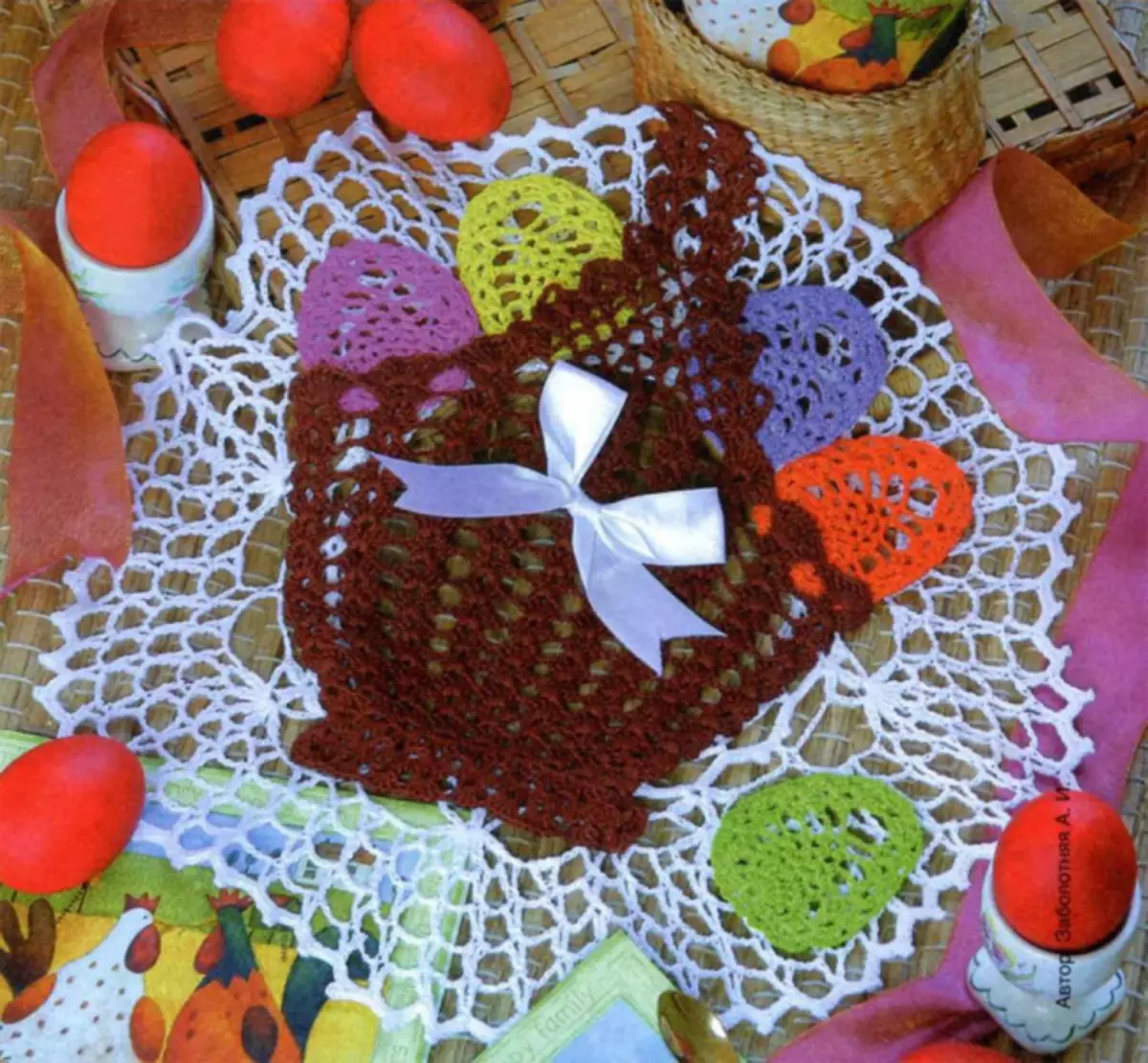 Paskah Napkin Crochet: kelas induk dengan perihalan dan skim