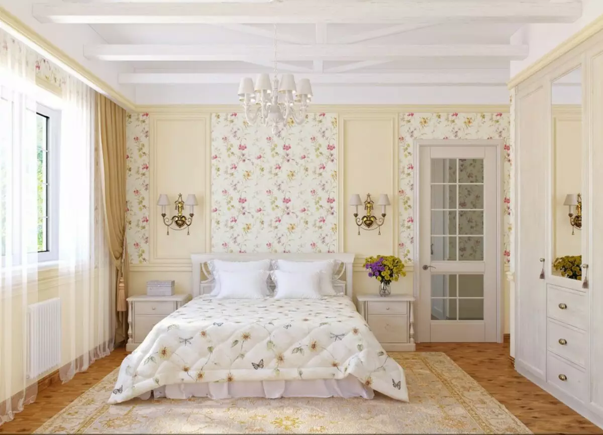 Interiér ložnice s tapetou Dva typy