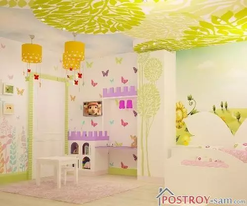 Reka bentuk bilik kanak-kanak untuk seorang gadis. Interior Foto.
