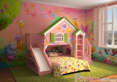 Hartimi i dhomës së fëmijëve për një vajzë. Foto e brendshme