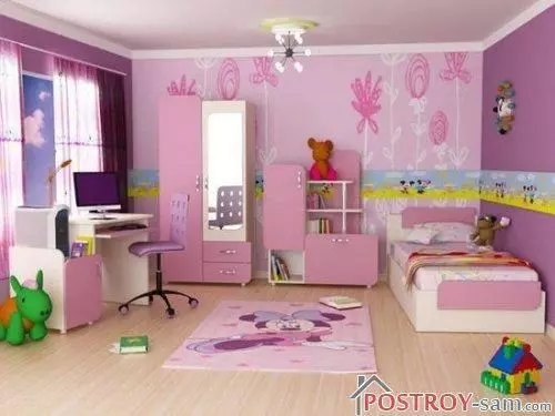 Bērnu istabas dizains meitenei. Foto interjers