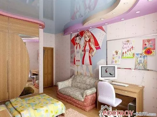 Lasten huoneen suunnittelu tytölle. Kuva sisustus
