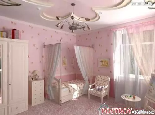 Rancang saka kamar bocah kanggo bocah wadon. Foto interior