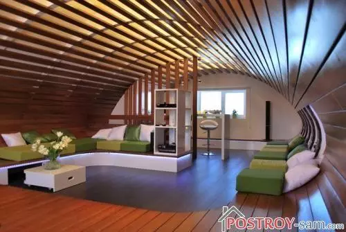 Interior de la casa de madera. Estilos de diseño. Foto