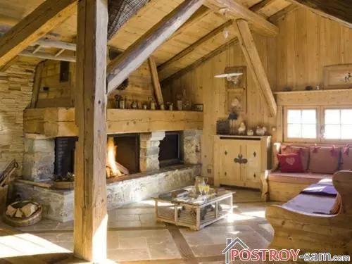 Interior pondok kayu. Gaya desain. Foto
