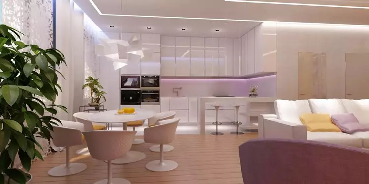 Reka bentuk ruang tamu yang digabungkan dengan dapur: idea untuk zon (37 foto)