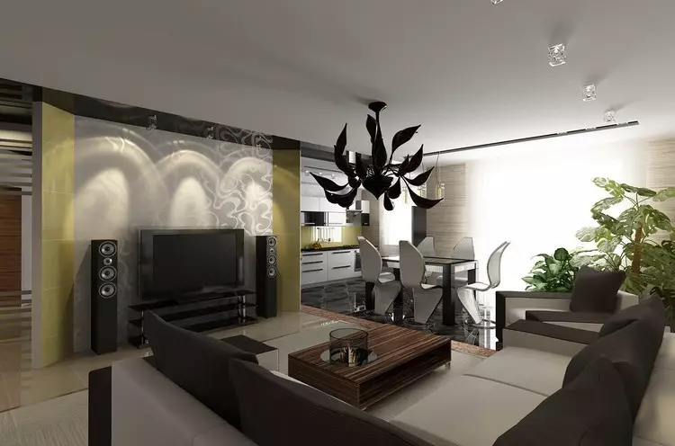 طراحی اتاق نشیمن همراه با آشپزخانه: ایده ها برای منطقه بندی (37 عکس)