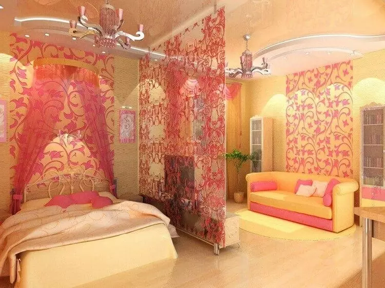 Bedroom Living Sal Design: Ki jan yo konbine yon kwen repoze ak yon kote nan dòmi (40 foto)