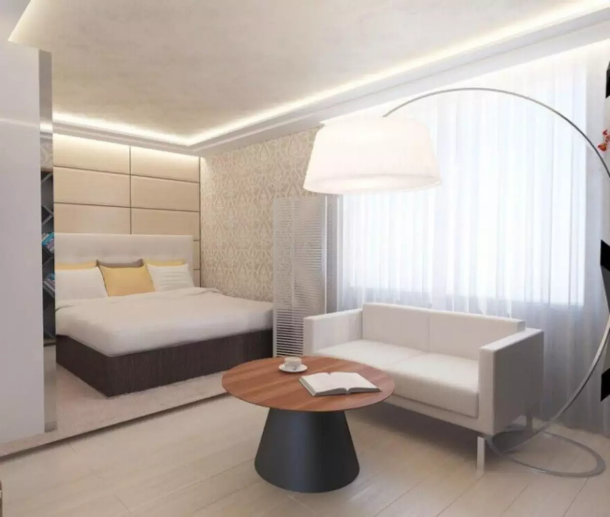 Thiết kế phòng khách phòng ngủ: Cách kết hợp một góc nghỉ ngơi và một nơi để ngủ (40 ảnh)