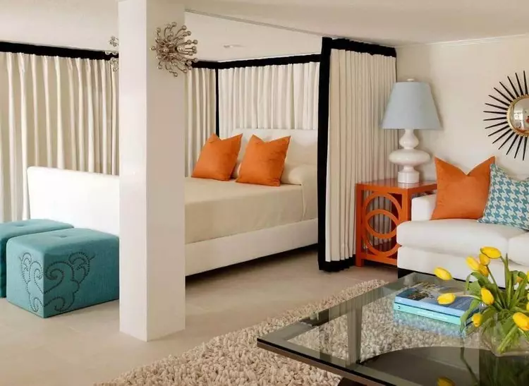 Deseño de sala de estar de cuarto: como combinar un recuncho de descanso e un lugar para durmir (40 fotos)