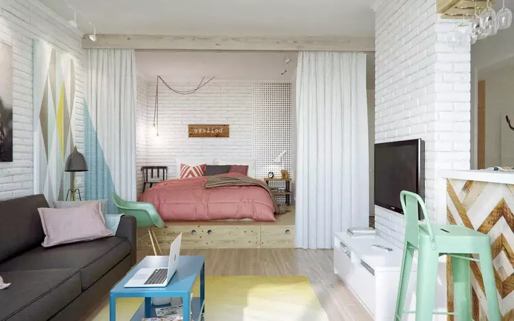 Deseño de sala de estar de cuarto: como combinar un recuncho de descanso e un lugar para durmir (40 fotos)