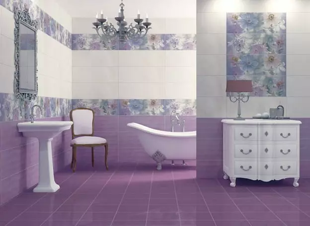 Tile pẹlu ilana baluwe: Tile Awọn ero ninu baluwe pẹlu apẹrẹ kan (awọn fọto 20)