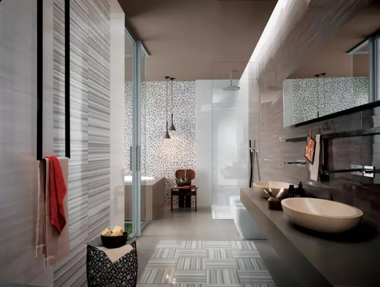 אריח עם דפוס אמבטיה: רעיונות אריח בחדר האמבטיה עם תבנית (20 תמונות)
