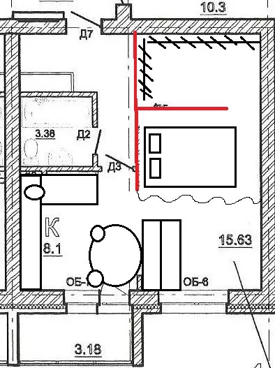 Riqualificazione di un appartamento con una camera in due camere