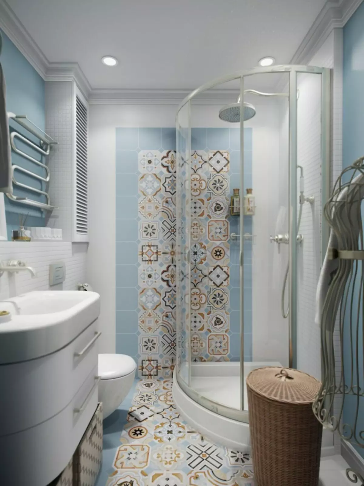 Diseño de baño con cabina de ducha.