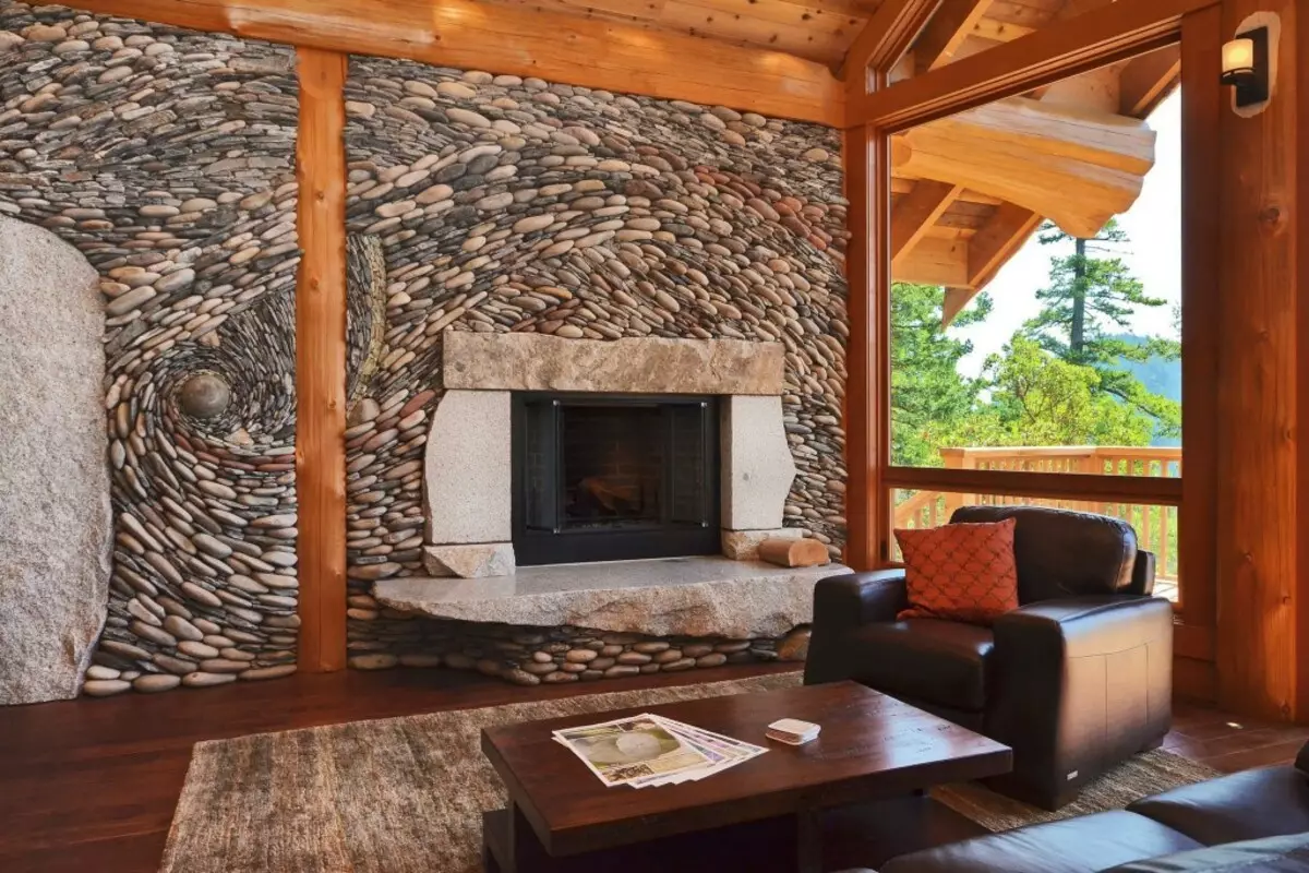 Kámen a strom v dekoraci obývacího pokoje