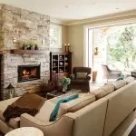 Fireplace decorated with stone in the living room