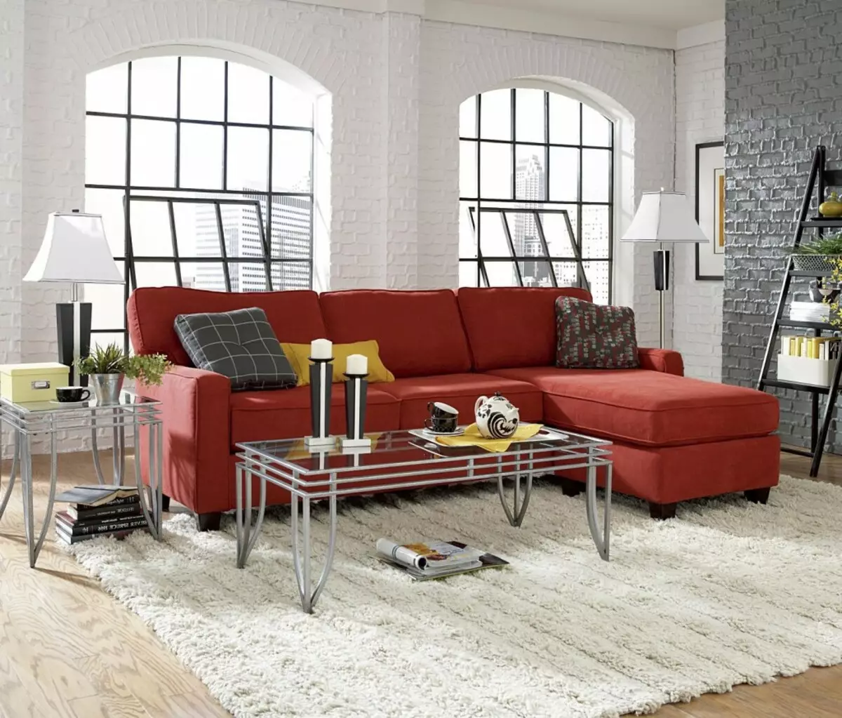 Living room with decorative brick