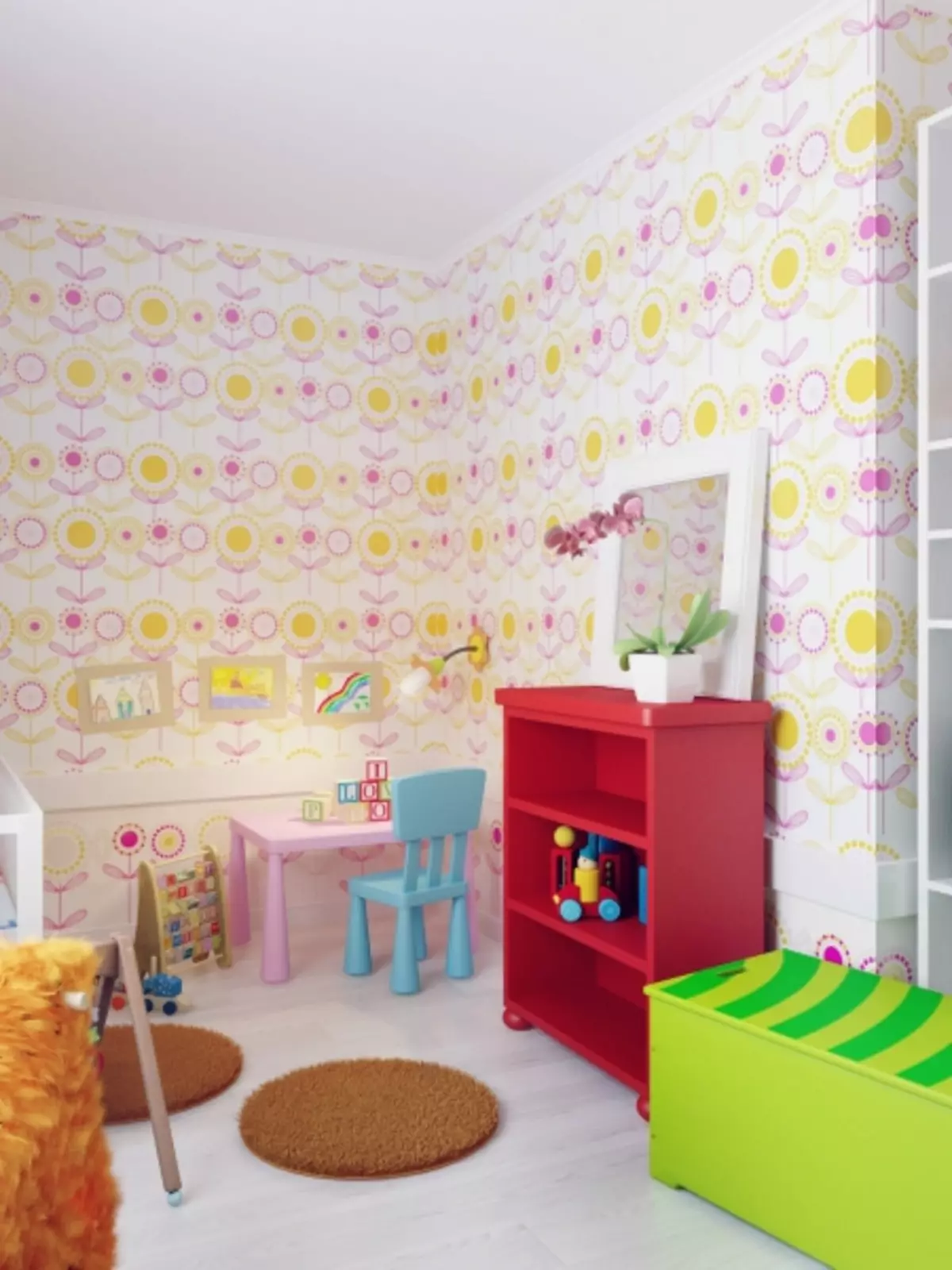 Desain apartemen kamar 3 kamar turu kanggo kulawarga sing duwe anak loro