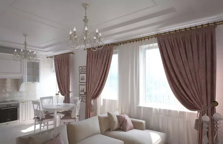 起居室的窗帘与厨房相结合：如何正确选择和安排