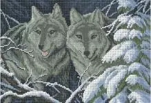 Cross бродерия вълци: двойни схеми, камерин схеми Wolver, авторски права и безплатно, щастлив бял
