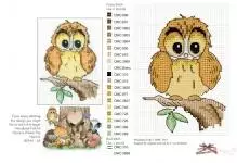 Izinguquko ze-Embroidery Cross Owl: Ukulanda kwamahhala, okumhlophe egatsheni ukudweba imidwebo