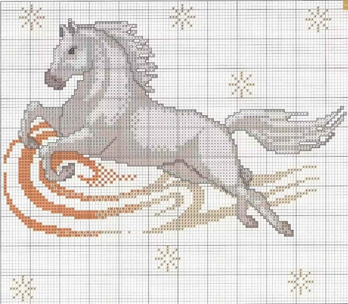 Cross-cross stitch: skema dan set, gratis, pony berjalan di atas air, riolis untuk anak perempuan